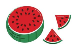 Wassermelone Gekritzel Hälfte und Scheiben Vektor Illustration