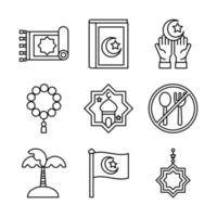 eid mubarak islamische religiöse feier traditionelle ikonen stellten flachen stil ein vektor