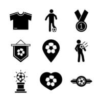 Fußballspiel Trophäe Liga Freizeitsport Turnier Silhouette Stil Icons Set vektor
