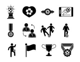 Fußballspiel Trophäe Liga Freizeitsport Turnier Silhouette Stil Icons Set vektor