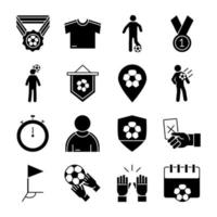 Fußballspiel Trophäe Liga Freizeitsport Turnier Silhouette Stil Icons Set vektor