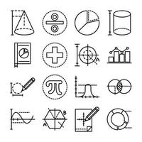 matematik utbildning skola vetenskap ikoner samling linje och stil vektor