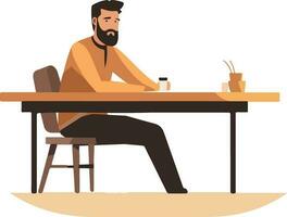 kaffedrivna fokus - en man sitter med en kopp, redo för en produktiv dag. vektor illustration.