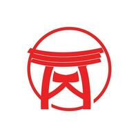 Torii-Tor-Logo, japanischer Geschichtstor-Symbolvektor, chinesische Illustration, Markenvorlage für Holzdesign-Unternehmen vektor