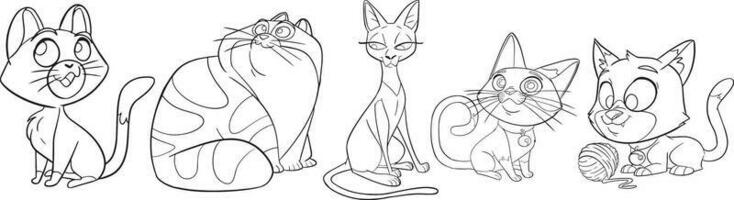 tecknad serie stil katt vektor uppsättning. barns djur- karaktär illustration. hand dragen skisser av rolig katter. stor samling av katter för barn, färg.