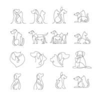 Katze und Hund Linie Single Logo Symbol Design Illustration Vorlage vektor