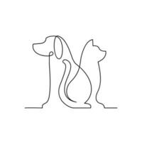 Katze und Hund Linie Single Logo Symbol Design Illustration Vorlage vektor