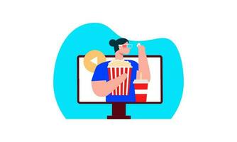 Computer Bildschirm mit Film Liebhaber mit Popcorn Illustration vektor