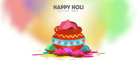 illustration av Lycklig holi Indien Färg festival firande hälsningar design och färgrik holi pulver spray bakgrund. vektor