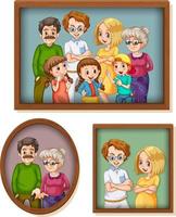 Satz glückliches Familienfoto auf dem Holzrahmen vektor