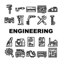 Ingenieurwesen Werkzeug Arbeit Ausrüstung Symbole einstellen Vektor