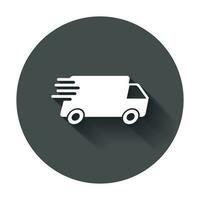 Lieferung LKW Vektor Illustration. schnell Lieferung Bedienung Versand Symbol. einfach eben Piktogramm zum Geschäft, Marketing oder Handy, Mobiltelefon App Internet Konzept mit lange Schatten.