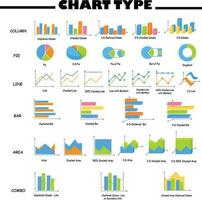 annorlunda typer av diagram och grafer vektor uppsättning. kolumn, paj, område, linje grafer. data analys, finansiell Rapportera, företag analys illustration. infografik. statistik Graf.