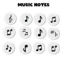 musik anteckningar platt vektor uppsättning isolerat på svart och vit bakgrund. låt, melodi eller ställa in vektor illustration. musik notera ikon för musikalisk appar och webbplatser. musik symbol. musik pentagram.