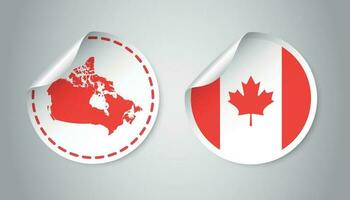 Kanada Aufkleber mit Flagge und Karte. Etikett, runden Etikett mit Land. Vektor Illustration auf grau Hintergrund.