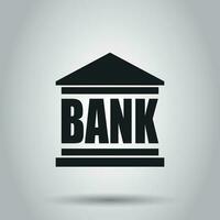 Bank byggnad ikon i platt stil. vektor illustration på grå bakgrund.