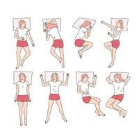 sovande poserar olika actionposer. handritade illustrationer för stilvektordesign. vektor