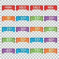 uppsättning av färgrik försäljning märka etiketter. rabatt upp till 5 - 80 procent. handla vektor illustration på isolerat bakgrund.