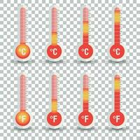 celsius och Fahrenheit termometrar ikon med annorlunda nivåer. platt vektor illustration isolerat på isolerat bakgrund.