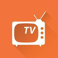 Fernseher Symbol Vektor Illustration im eben Stil isoliert auf Orange Hintergrund mit lange Schatten. Fernsehen Symbol zum Netz Seite? ˅ Design, Logo, Anwendung, ui.