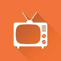 TV ikon vektor illustration i platt stil isolerat på orange bakgrund med lång skugga. tv symbol för webb webbplats design, logotyp, app, ui.