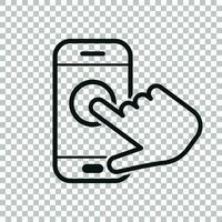 Hand berühren Smartphone Symbol im transparent Stil. Telefon Finger Vektor Illustration auf isoliert Hintergrund. Mauszeiger Berührungssensitiver Bildschirm Geschäft Konzept.