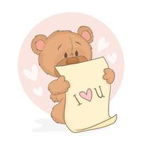 söt nallebjörn i kärlek Alla hjärtans eller mödrar vykort vektor