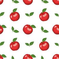 sömlös bakgrund med röda äpplen och blad. ett sött sommar- eller vårtryck med hela frukter. festlig dekoration för textilier, omslagspapper och design vektor