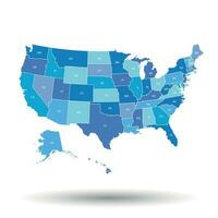 hög detaljerad USA Karta med statlig stater. vektor illustration förenad stater av Amerika i blå Färg.