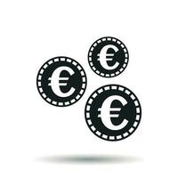 Euro Münzen Symbol. Vektor Illustration im eben Stil. schwarz Münze auf isoliert Hintergrund.