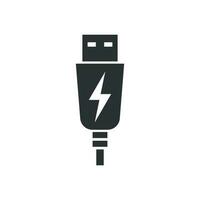 USB Kabel Symbol im eben Stil. elektrisch Ladegerät Vektor Illustration auf Weiß isoliert Hintergrund. Batterie Adapter Geschäft Konzept.