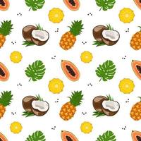 helles nahtloses Muster mit Papaya, Kokos und Ananas vektor