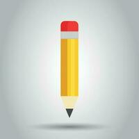 realistisch Gelb hölzern Bleistift mit Gummi Radiergummi Symbol im eben Stil. Textmarker Vektor Illustration auf Weiß Hintergrund. Geschäft Konzept.