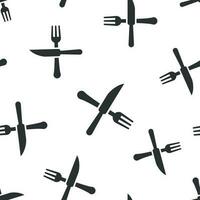 Gabel und Messer Restaurant Symbol nahtlos Muster Hintergrund. Abendessen Ausrüstung Vektor Illustration. Restaurant Symbol Muster.