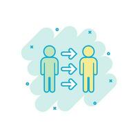 Personenempfehlungssymbol im Comic-Stil. Business-Kommunikation Vektor Cartoon Illustration Piktogramm. Referenz-Teamarbeit-Geschäftskonzept-Splash-Effekt.