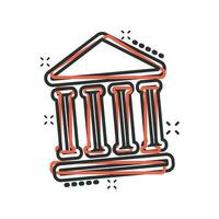 Bankgebäude-Ikone im Comic-Stil. Regierungsarchitektur Vektor Cartoon Illustration Piktogramm. Museum Exterieur Geschäftskonzept Splash-Effekt.