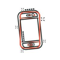 smartphone ikon i komisk stil. telefon telefonlur vektor tecknad serie illustration piktogram. smartphone företag begrepp stänk effekt.