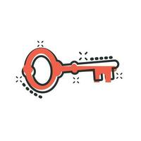 Schlüsselsymbol im Comic-Stil. Zugriff Login Vektor Cartoon Illustration Piktogramm. Passwortschlüssel Geschäftskonzept Splash-Effekt.