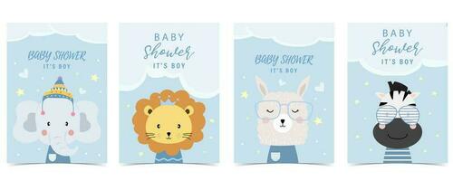 Baby Dusche Blau Einladung Karte zum Junge mit Tier vektor