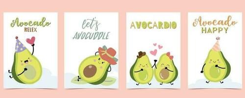 söt grön avokado kort för födelsedag, bebis dusch hälsning kort, affisch, vykort vektor