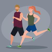 Paar Marathonläufer, die sportlich laufen, Mann und Frau laufen Wettbewerb oder Marathonrennen Poster, gesunder Lebensstil und Sport vektor
