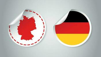 Deutschland Aufkleber mit Flagge und Karte. Etikett, runden Etikett mit Land. Vektor Illustration auf grau Hintergrund.