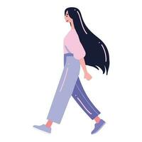 Teenager Frau Gehen oder Laufen im eben Stil isoliert auf Hintergrund vektor