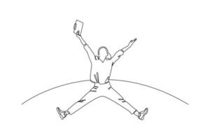 Single einer Linie Zeichnung glücklich kostenlos Menschen fliegend, schwebend und Springen im Luft. Freiheit Konzept. kontinuierlich Linie zeichnen Design Grafik Vektor Illustration.