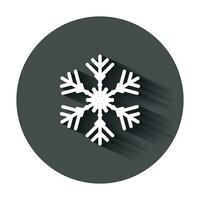 snöflinga ikon i platt stil. snö flaga vinter- vektor illustration med lång skugga. jul snöfall prydnad företag begrepp.