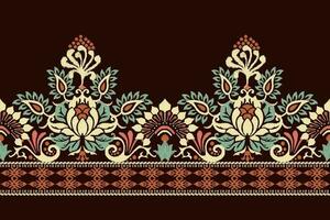 ikat blommig paisley broderi på brun bakgrund.ikat etnisk orientalisk mönster traditionell.aztec stil abstrakt vektor illustration.design för textur, tyg, kläder, inslagning, dekoration, sarong, halsduk