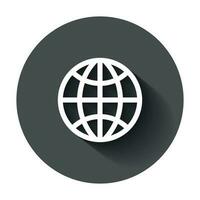 jord planet ikon i platt stil. klot geografisk vektor illustration med lång skugga. global kommunikation företag begrepp.