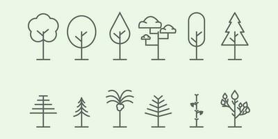 uppsättning naturlig träd minimalistisk design linje konst logotyp ikon i skog vektor