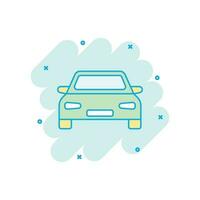 Vektor-Cartoon-Auto-Symbol im Comic-Stil. Abbildung Piktogramm für Kraftfahrzeuge. Auto-Limousine-Splash-Effekt-Konzept. vektor