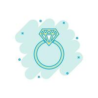 Vektor-Cartoon-Verlobungsring mit Diamant-Symbol im Comic-Stil. Hochzeitsschmuck Ring Abbildung Piktogramm. Romantik-Beziehung Business-Splash-Effekt-Konzept. vektor